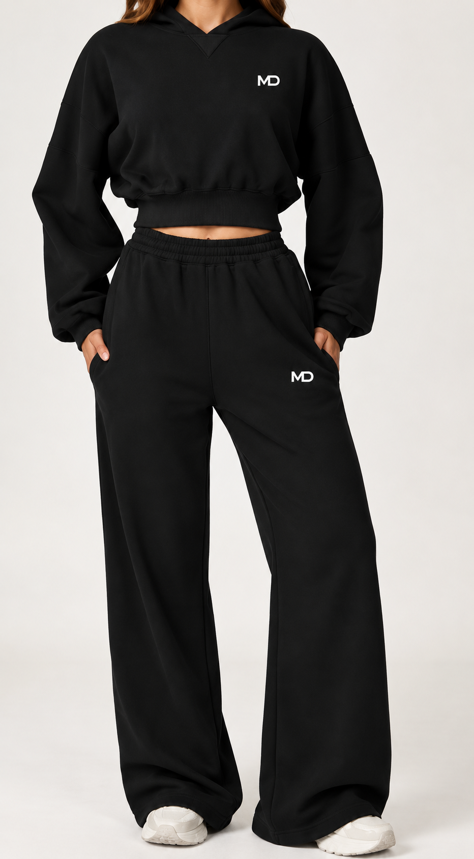 WHPS-PL-001 Women's Cropped Hoodie & Wide-Leg Pants Set